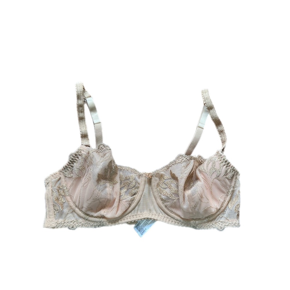 Sofia Intimates Bra Women 34B Beige Gold Excellent Floral Lace Underwire Mesh
